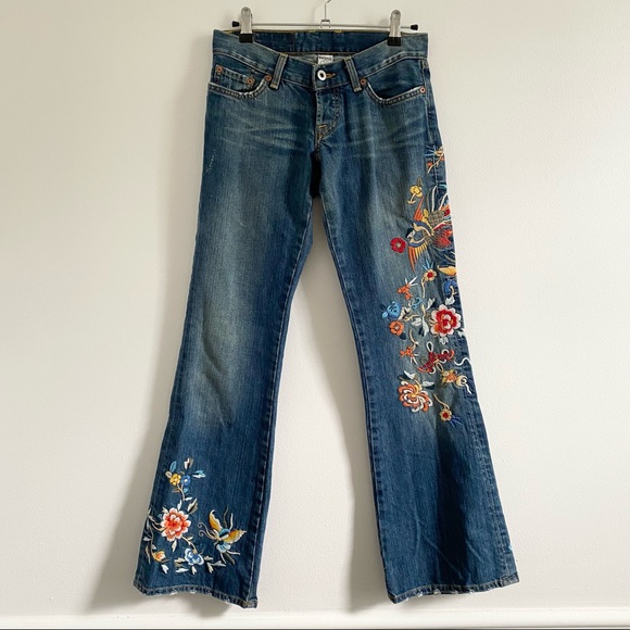 Lucky Brand Denim - Y2K Lucky Brand Dungarees Lil’ Maggie Floral Embroidered Pants size 0/25